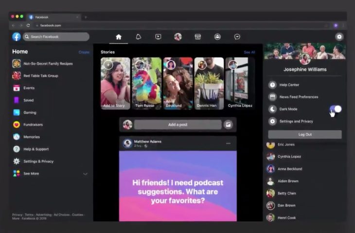 Facebook karanlık mod