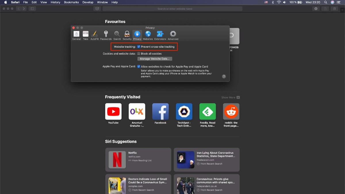 Safari üçüncü parti çerezleri engelliyor