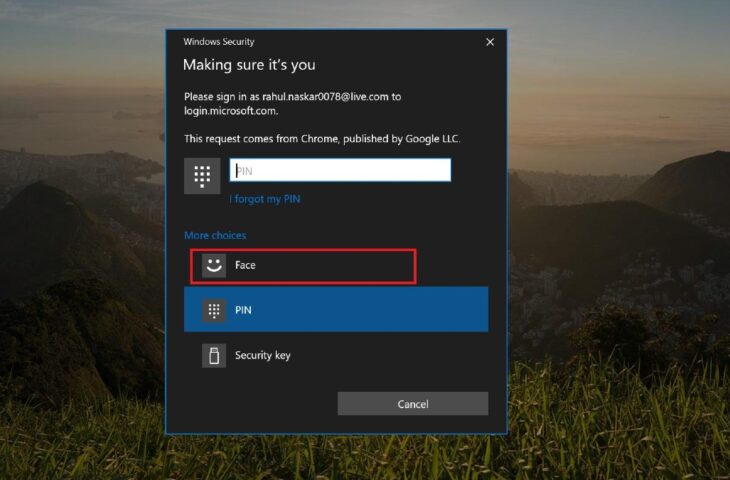 Google Chrome Windows Hello