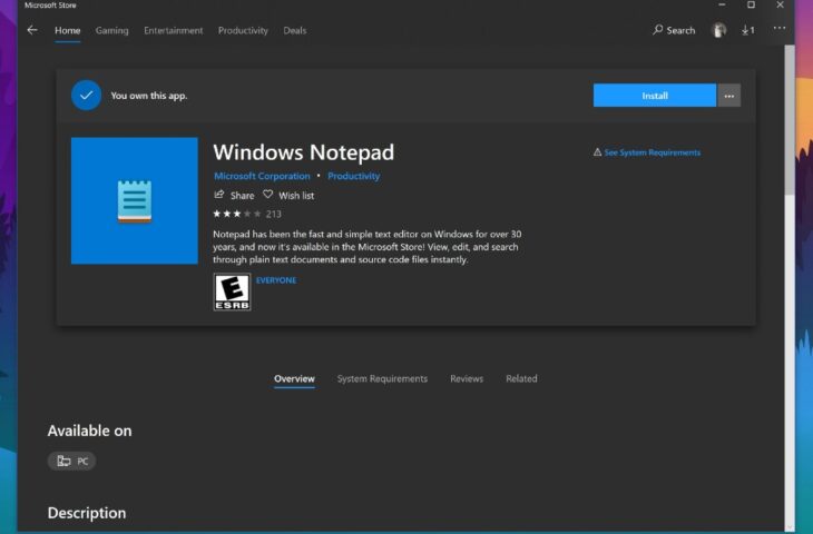 Microsoft Notepad uygulaması