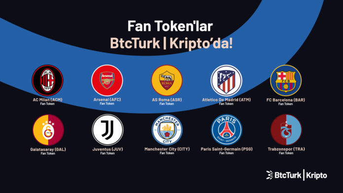 Türkiye’yi Bitcoin ile tanıştıran BtcTurk, dünyaca ünlü futbol kulüplerinin Fan Token’larını listeledi. Arsenal, Atletico De Madrid, AS Roma, Barcelona, Galatasaray, Juventus, Milan, Manchester City, Paris Saint-Germain ve Trabzonspor takımlarının Fan Token’ları artık BtcTurk Kripto’da.