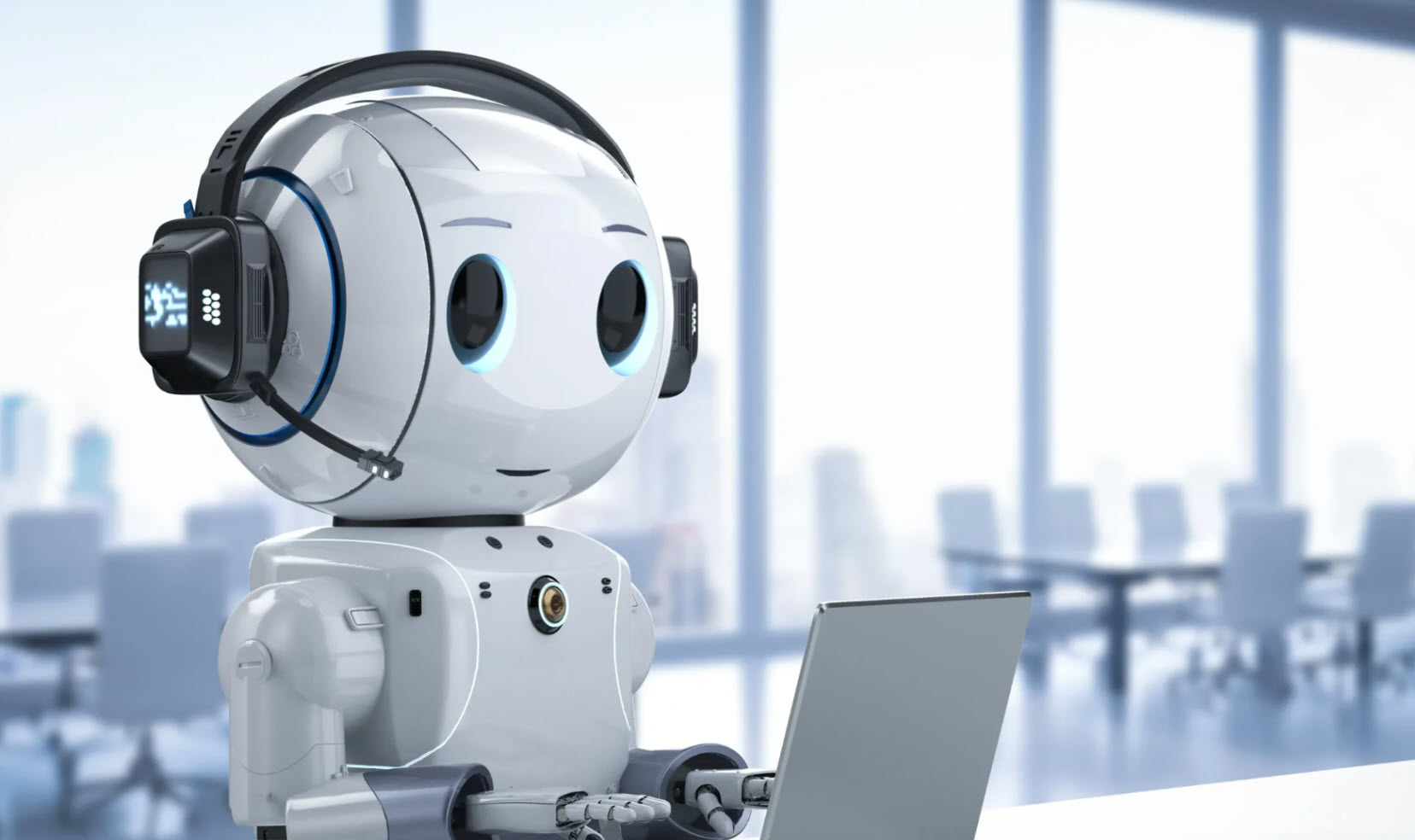 İnsansı yüzlü yapay zeka robot resepsiyon görevlisi