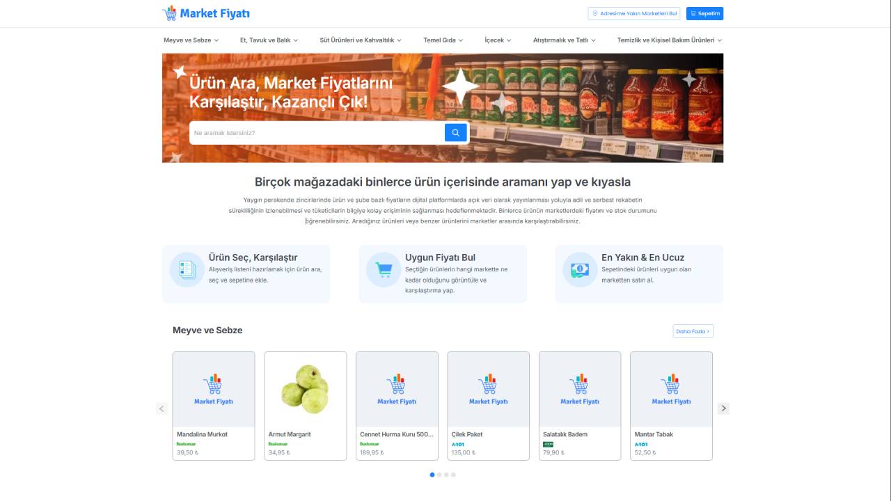 Market fiyatları artık tek sitede