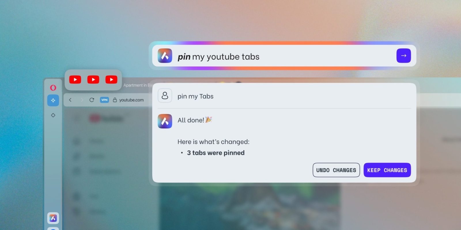 Opera One yapay zeka ile tarayıcı kontrolü yapıyor